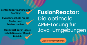 Das optimale Java APM: Die erweiterten Funktionen von FusionReactor machen es zu einem unübertroffenen Tool in Java APM. Seine Fähigkeiten in der Echtzeitüberwachung, der detaillierten Profilerstellung, der detaillierten Ursachenanalyse , der JDBC-Überwachung und den flexiblen Bereitstellungsoptionen machen es zu einem unverzichtbaren Werkzeug für alle, die die Leistung und Zuverlässigkeit ihrer Java-Anwendungen verbessern möchten. Bei FusionReactor geht es nicht nur um Überwachung; Es geht darum, Java-Entwicklern die Möglichkeit zu geben, maximale Anwendungsleistung zu erzielen.