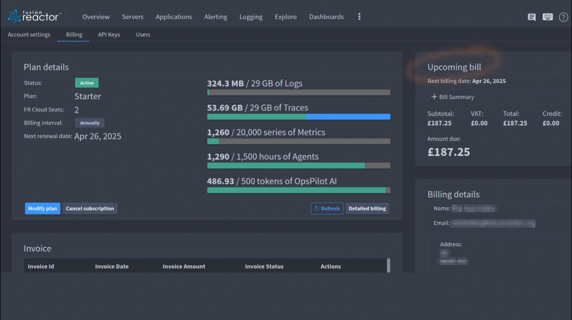 fusionreactor data usage